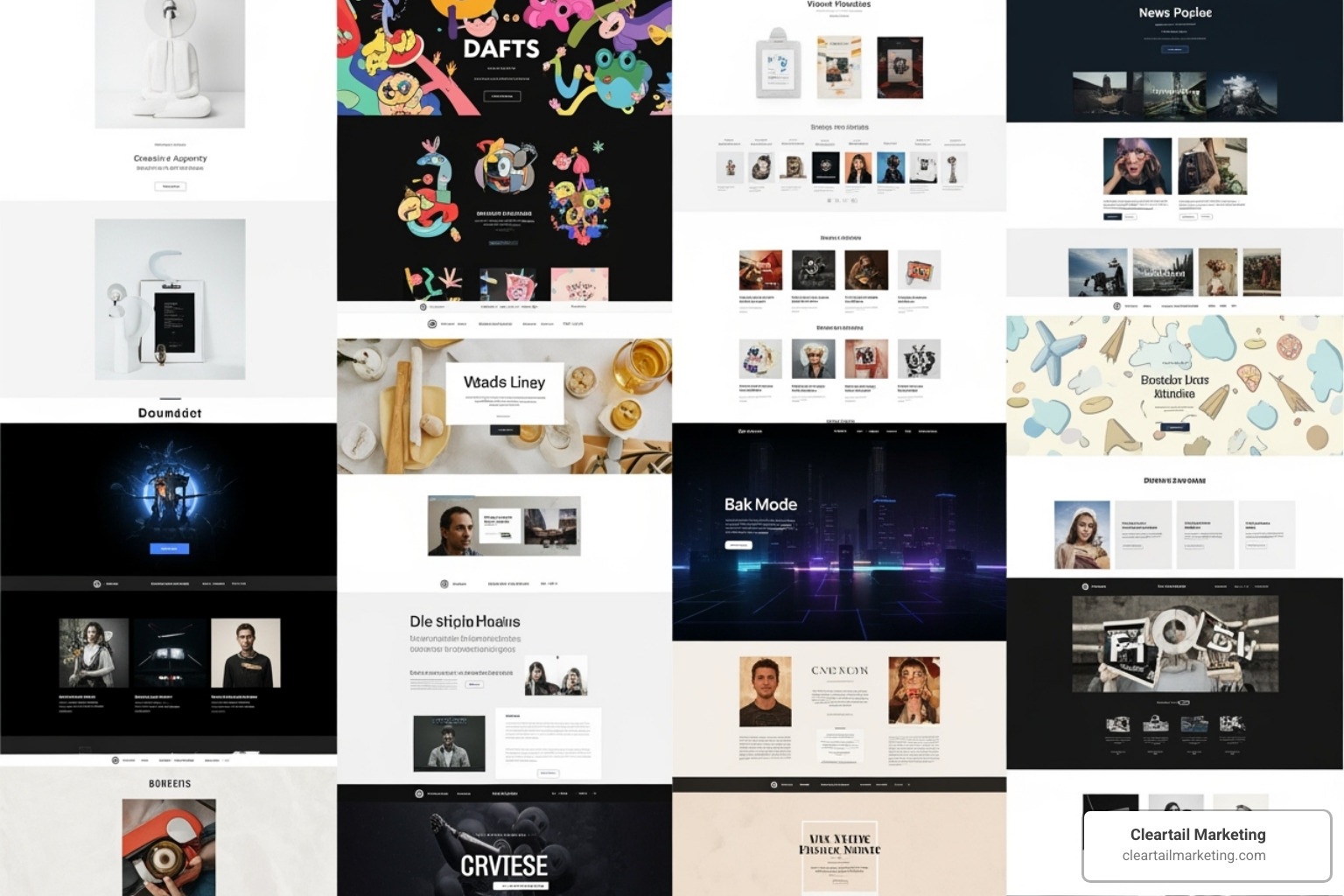 Collage of different website styles and layouts - affordable custom website design Collage of different website styles and layouts - affordable custom website design