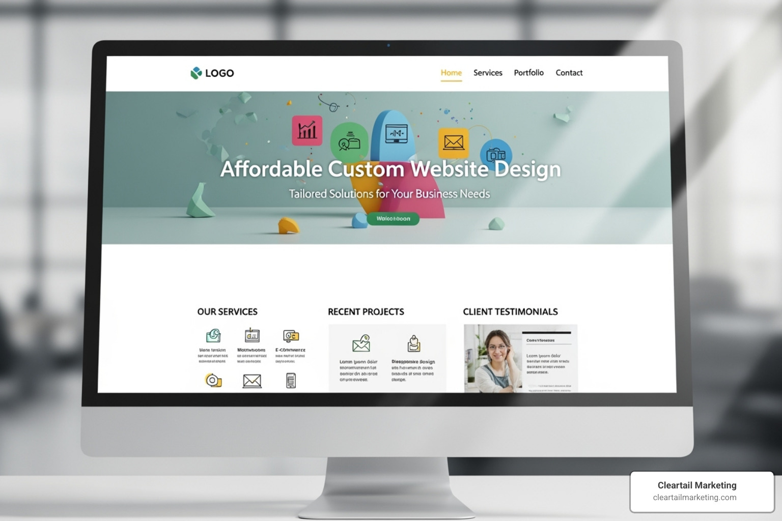 Side-by-side comparison of a cluttered, unprofessional "cheap" website and a clean, modern "affordable" website - affordable custom website design Side-by-side comparison of a cluttered, unprofessional "cheap" website and a clean, modern "affordable" website - affordable custom website design