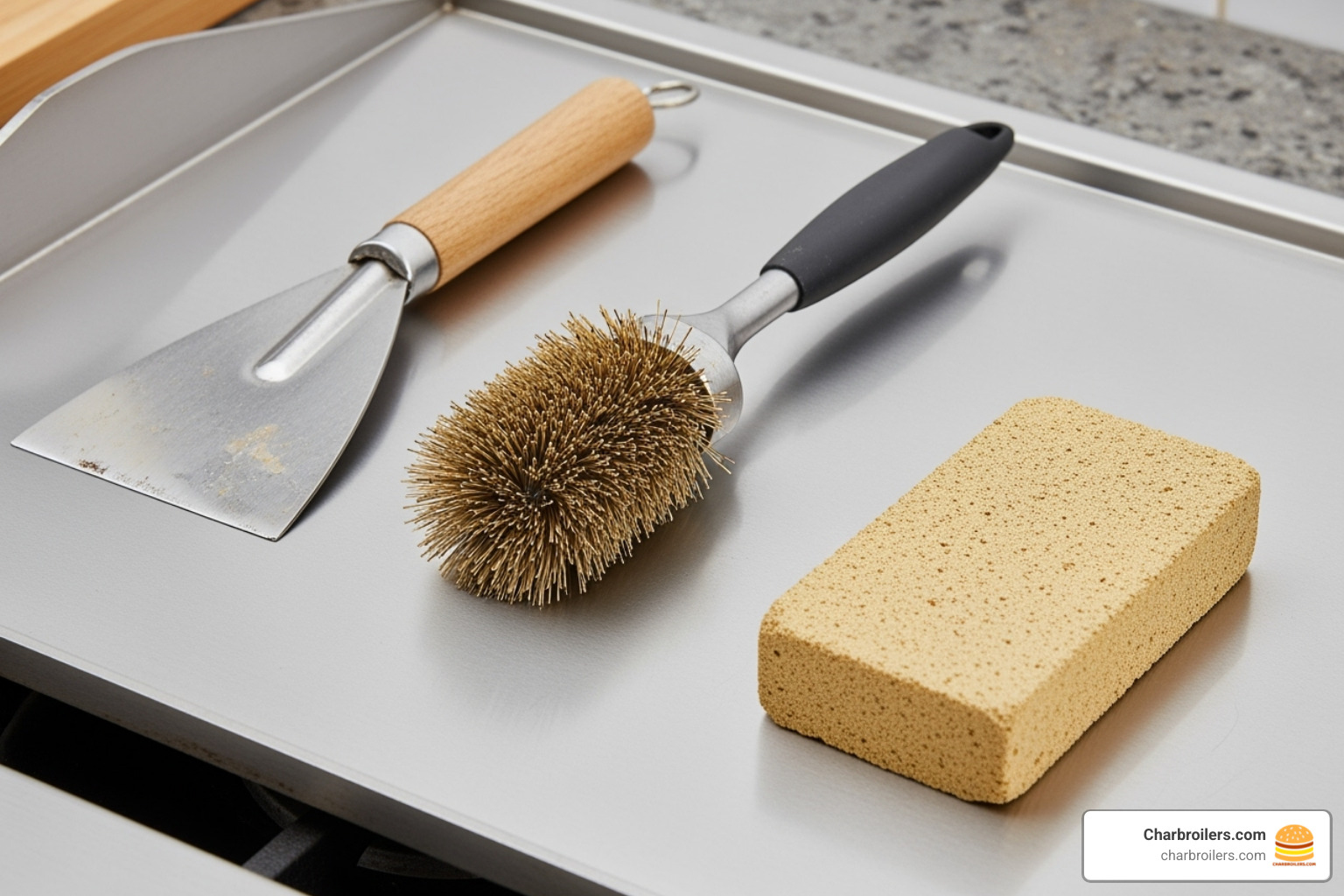 griddle cleaning tools like a scraper, brush, and cleaning brick - commercial flat top griddle cleaning tools like a scraper, brush, and cleaning brick - commercial flat top