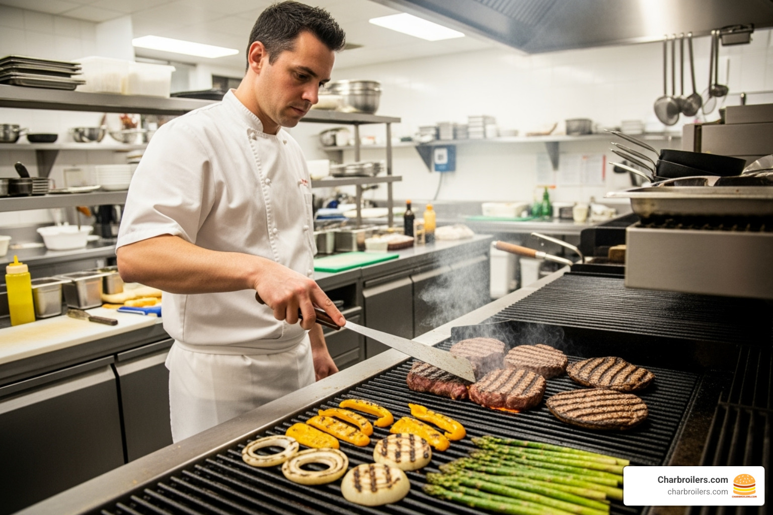 chef using charbroiler - charbroilers restaurant