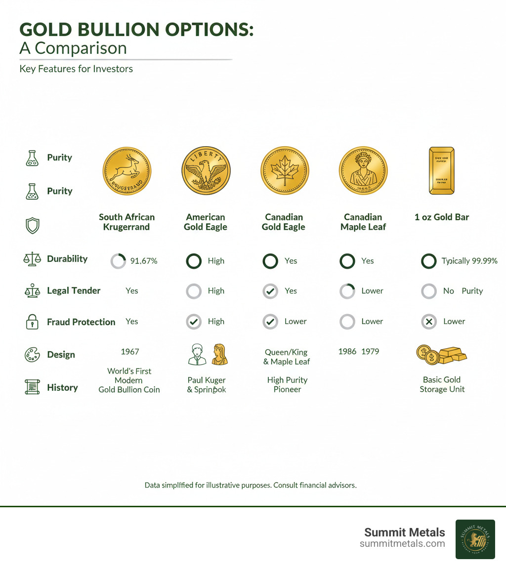 Comparison chart of gold bullion options - South African Krugerrand infographic 