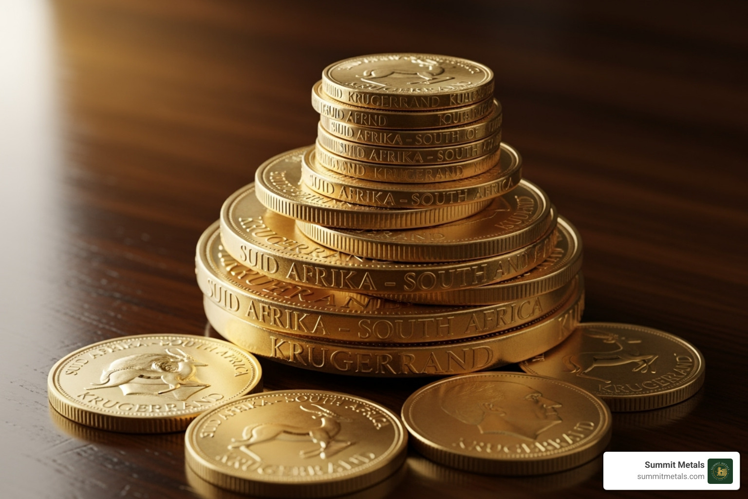 stack of various-sized Krugerrand coins - South African Krugerrand