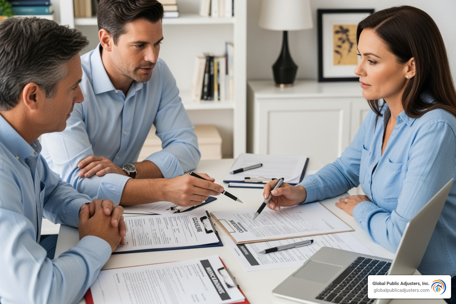 public adjuster reviewing documents with a homeowner - flood damage insurance claim hollywood fl
