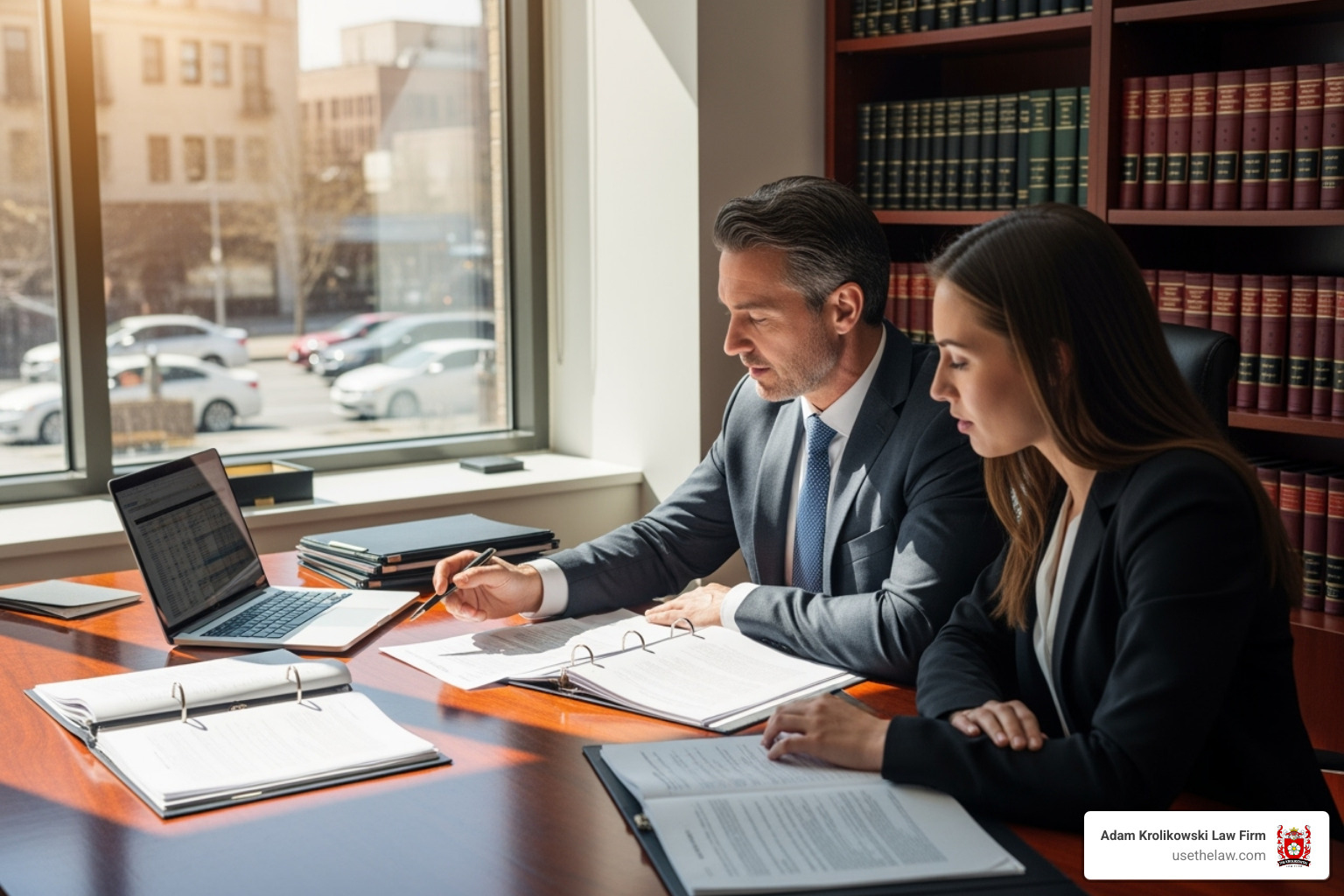 lawyer and client reviewing documents - Long term disability attorney lawyer and client reviewing documents - Long term disability attorney