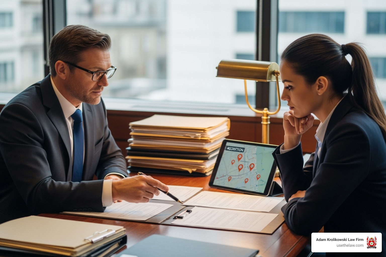 A lawyer reviewing accident documents with a client - Injured in truck accident A lawyer reviewing accident documents with a client - Injured in truck accident