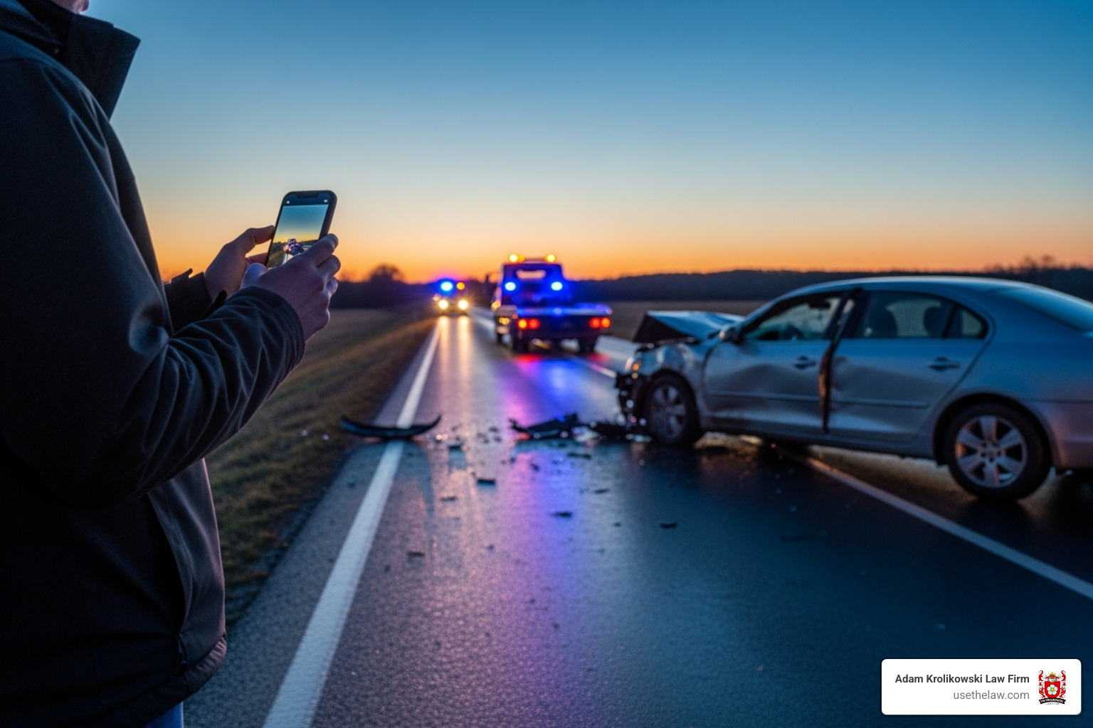 A person taking photos of an accident scene with their phone - Injured in truck accident A person taking photos of an accident scene with their phone - Injured in truck accident