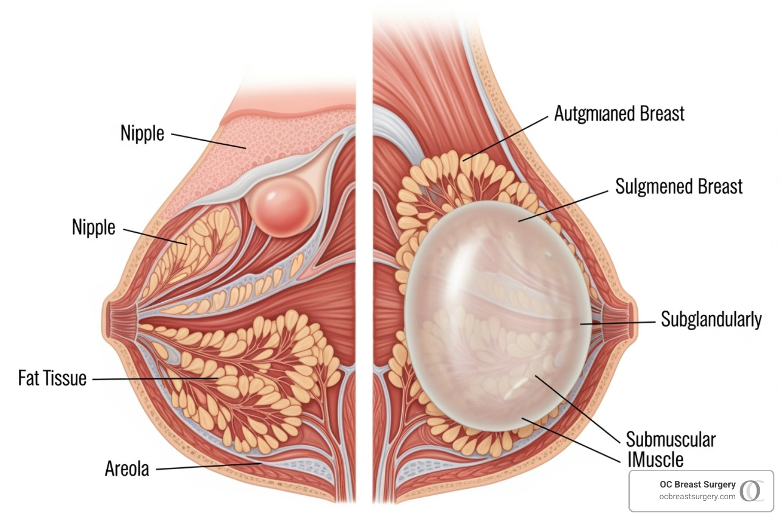 illustration of a breast with and without an implant - breast implant removal Orange County