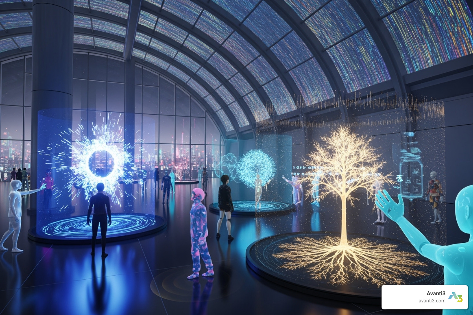 Futuristic metaverse museum concept with avatars interacting - how can virtual reality be used in exhibitions