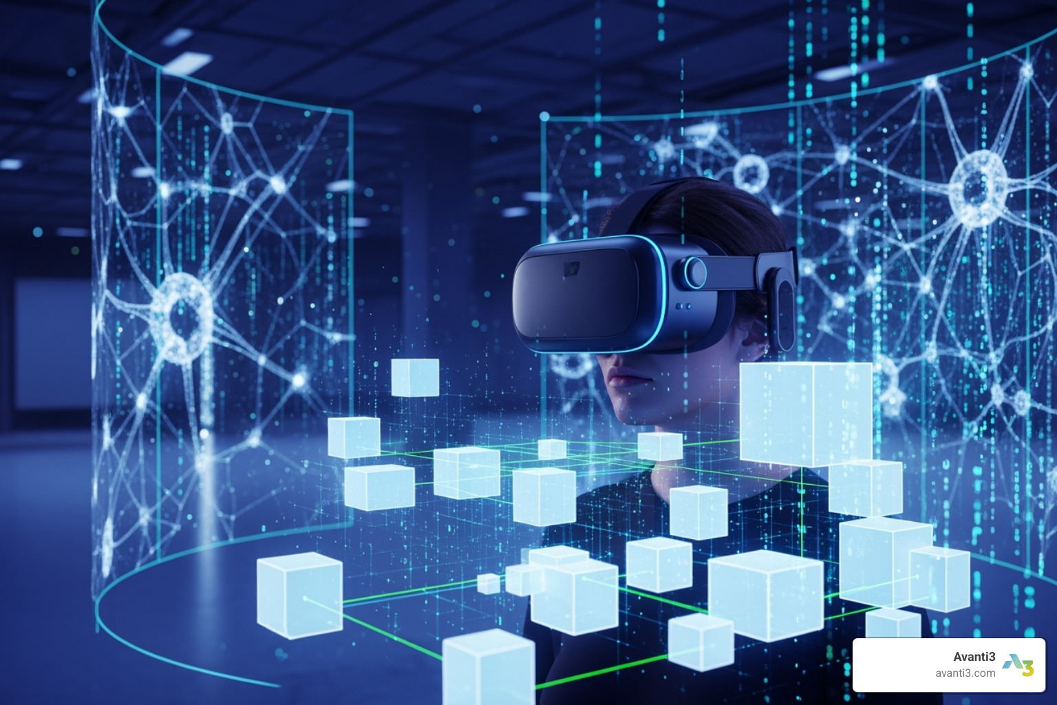 VR, Blockchain, and AI connection - 3d experience vr
