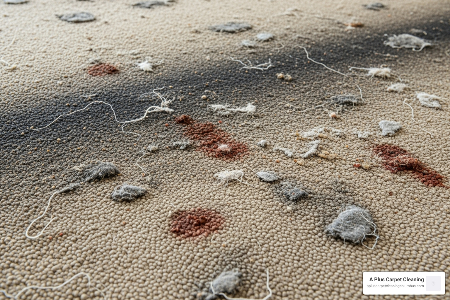 A heavily soiled, high-traffic carpet area before cleaning, showing visible dirt and stains - carpet cleaning rates per square foot