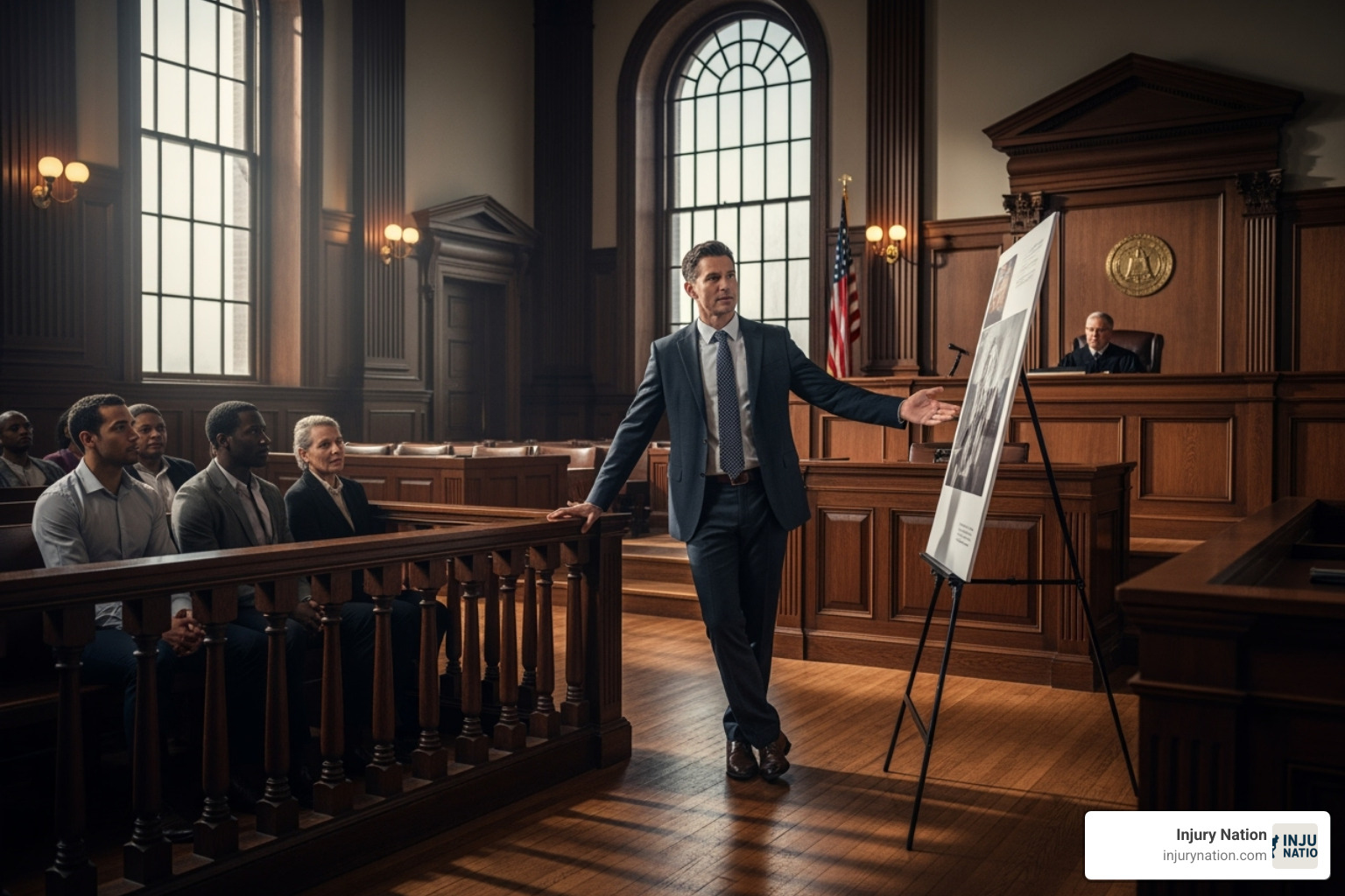 Image of a lawyer presenting evidence in a courtroom. - burn injury lawyer