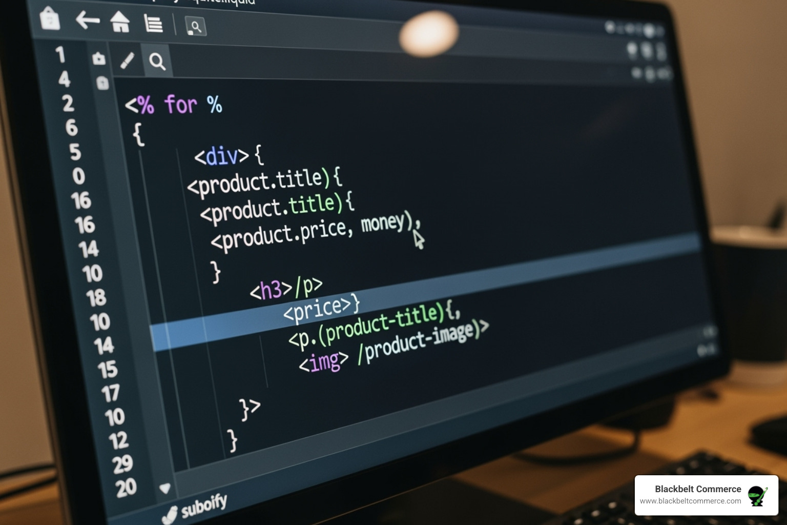 Screenshot of a code editor showing Shopify Liquid code, demonstrating theme development. - custom design shopify