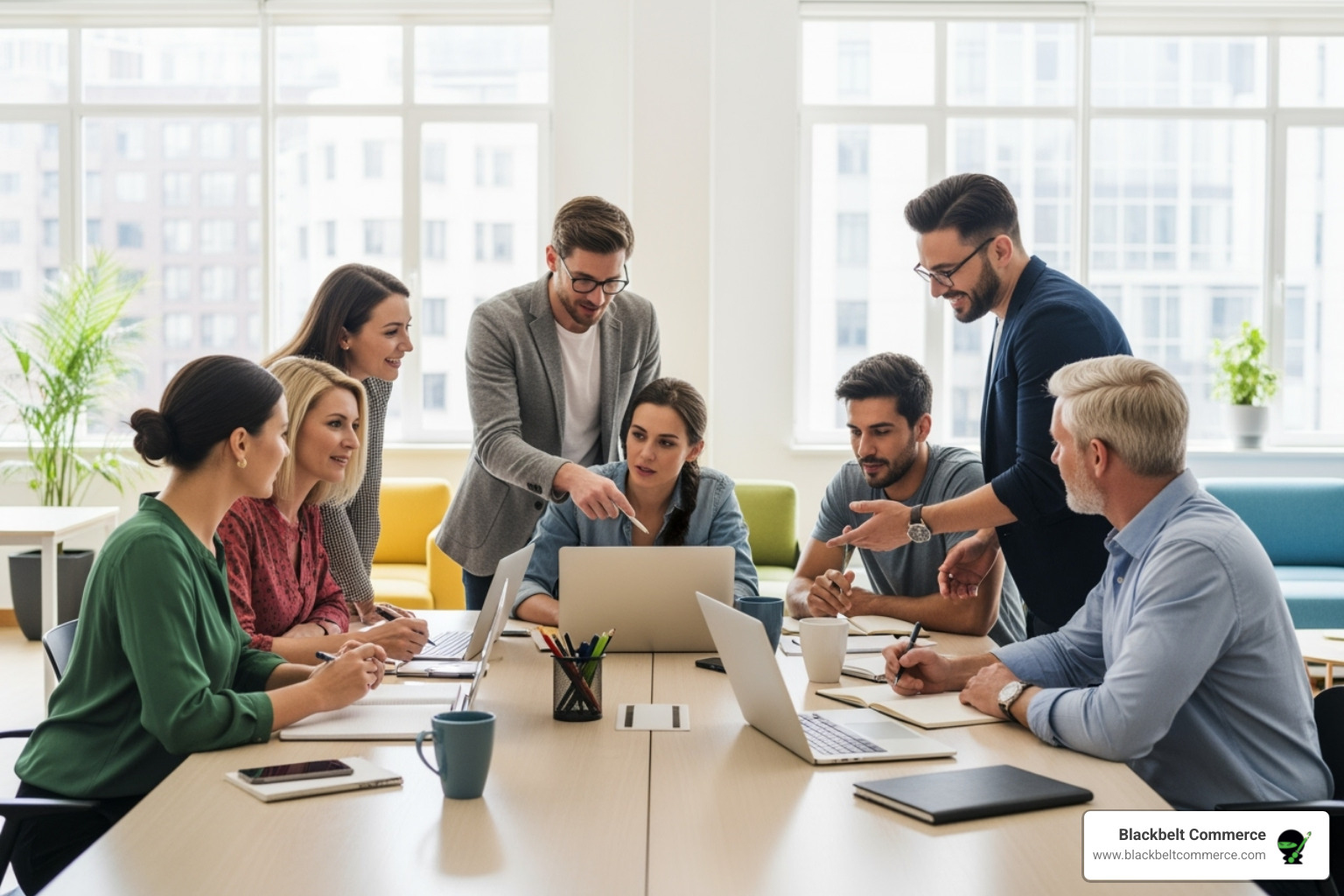 team collaborating in a modern office - ecommerce web development nyc