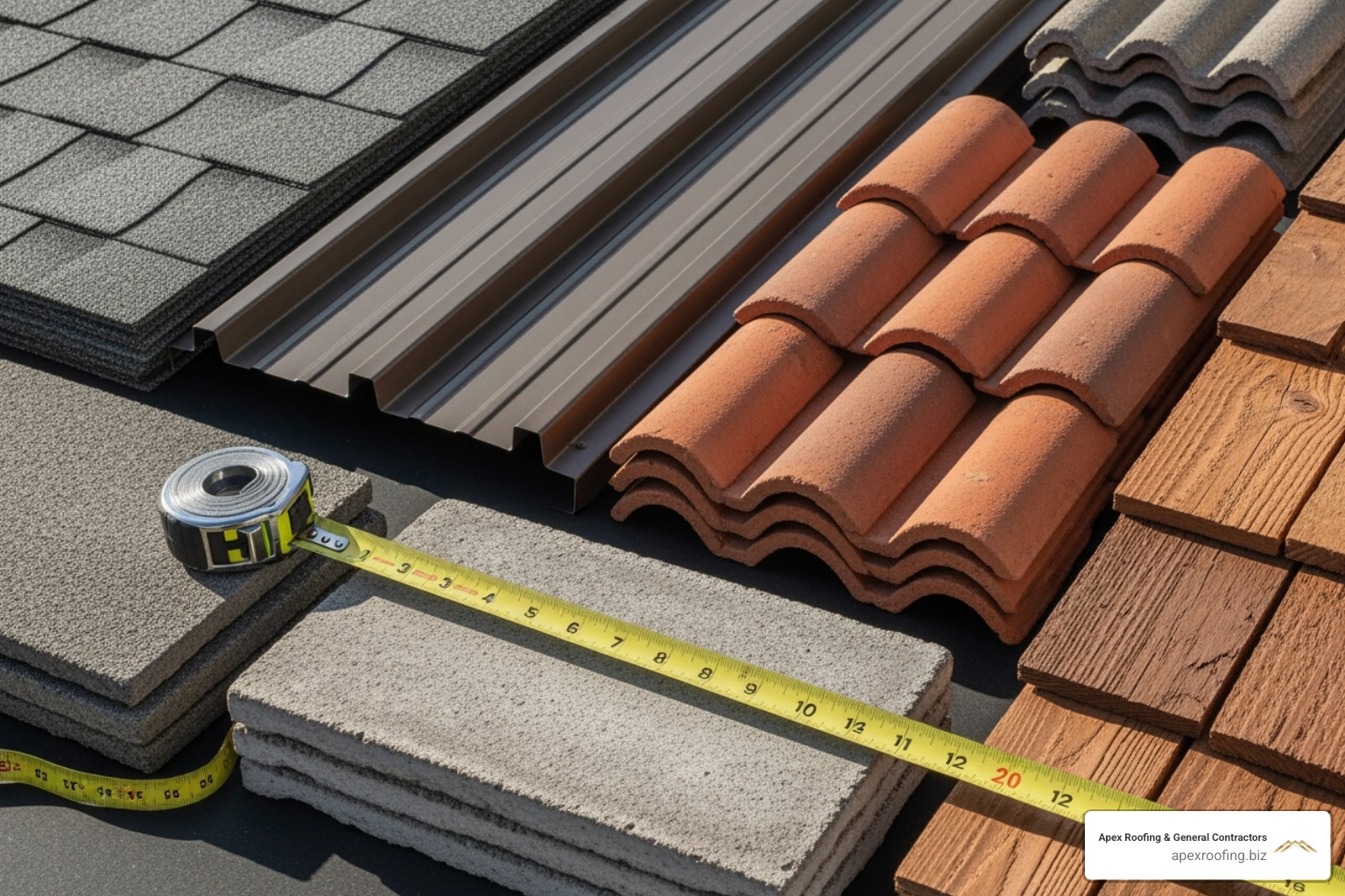 Various roofing material samples like asphalt, metal, and tile - roofing installation san antonio tx
