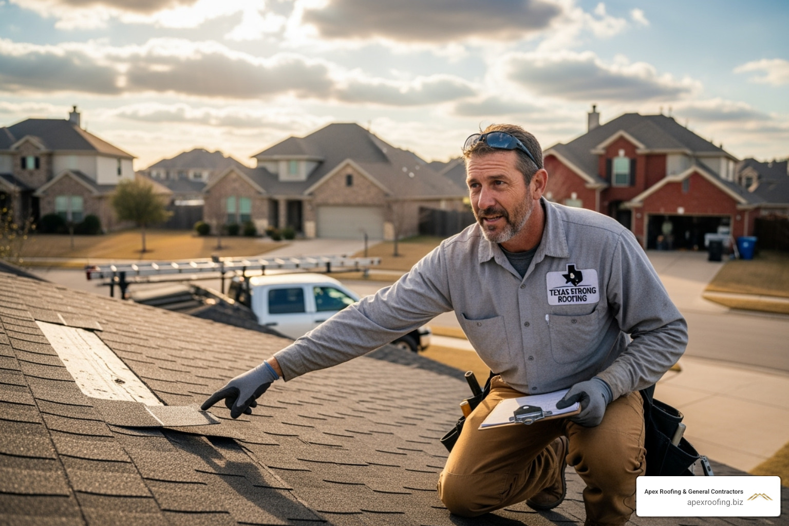A document with a magnifying glass over the fine print labeled "Insurance Deductible" - roofing contractor TX