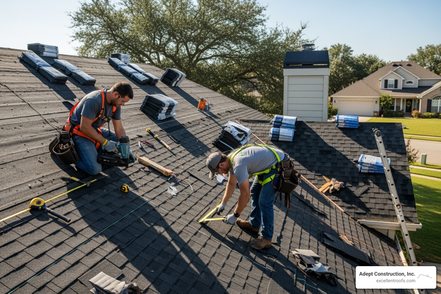 professional roofers at work - asphalt shingle replacement