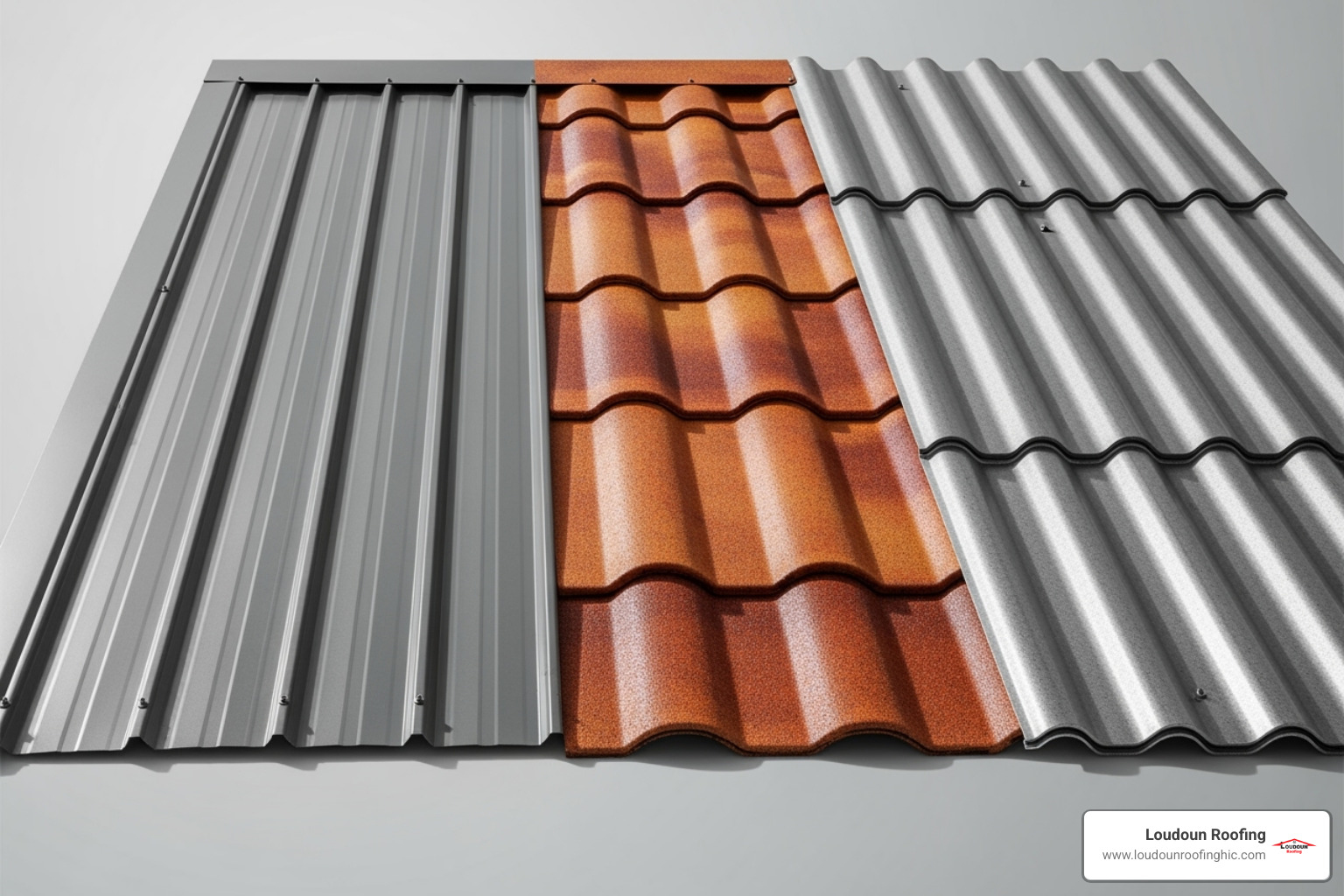 different metal roof profiles like standing seam, metal shingles, and corrugated panels - metal roofing leesburg