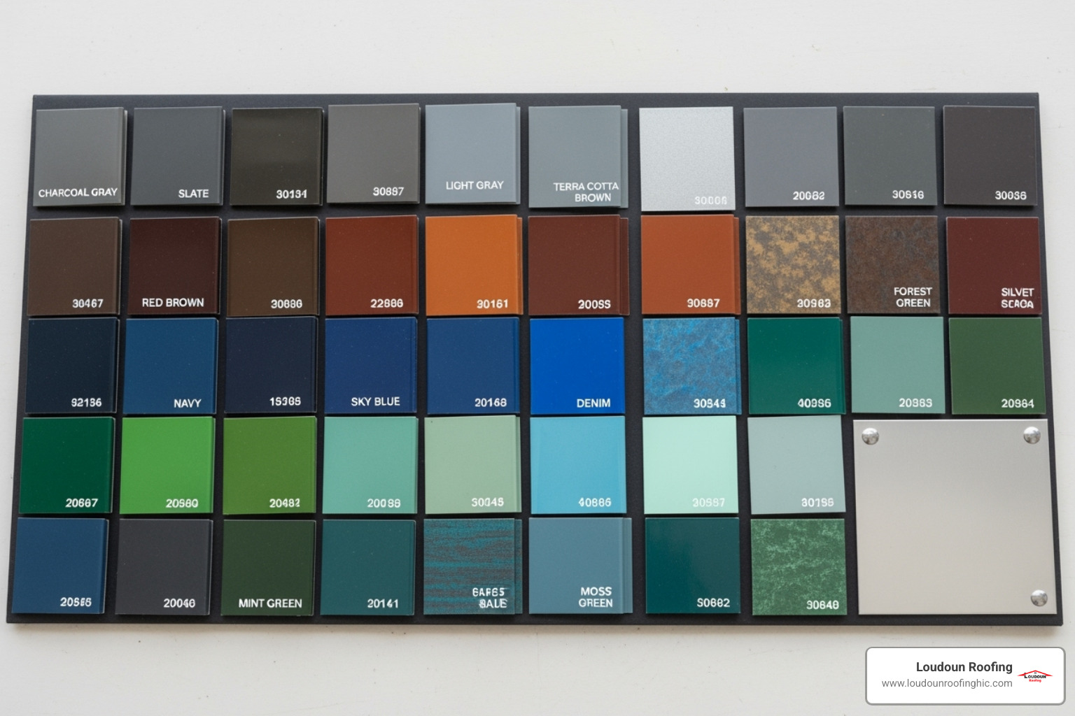 Color palette swatch for metal roofing - metal roofing leesburg