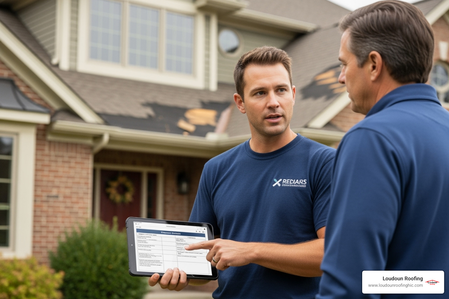 Roofer providing a detailed estimate to a homeowner - roofing repair services leesburg va
