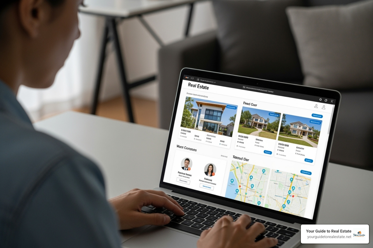 Person researching real estate agents online on a laptop - finding a buyers agent