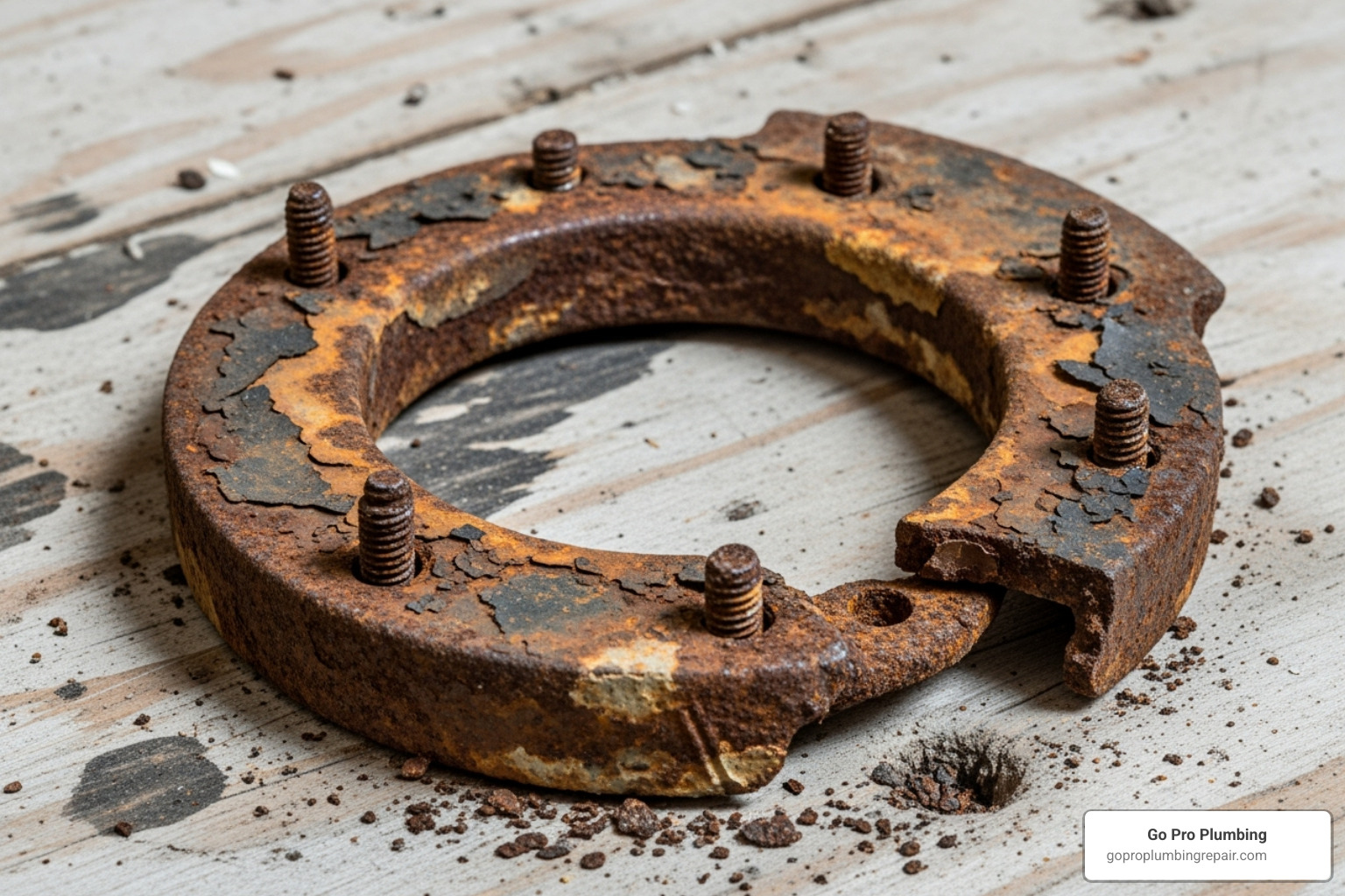 rusted and broken toilet flange - toilet replacement cost