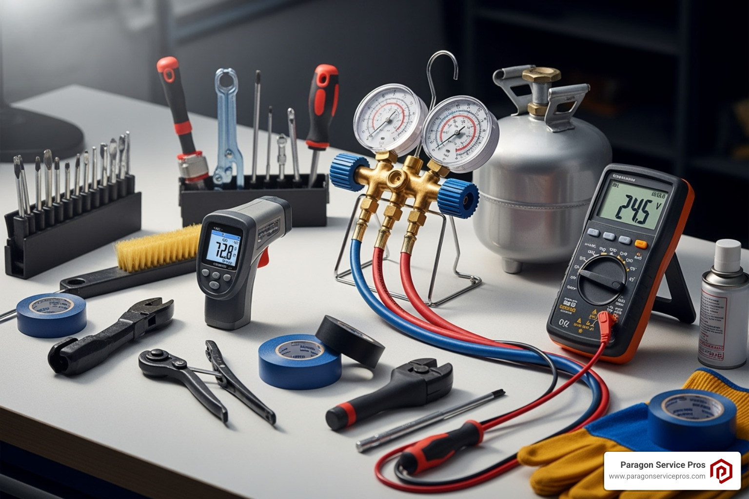 HVAC technician's tool kit with gauges and meters - Furnace tune-up service HVAC technician's tool kit with gauges and meters - Furnace tune-up service