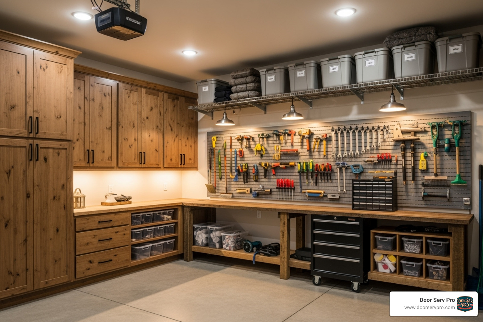 garage featuring a mix of storage types like cabinets and a slatwall system - garage storage cabinets hagerstown md