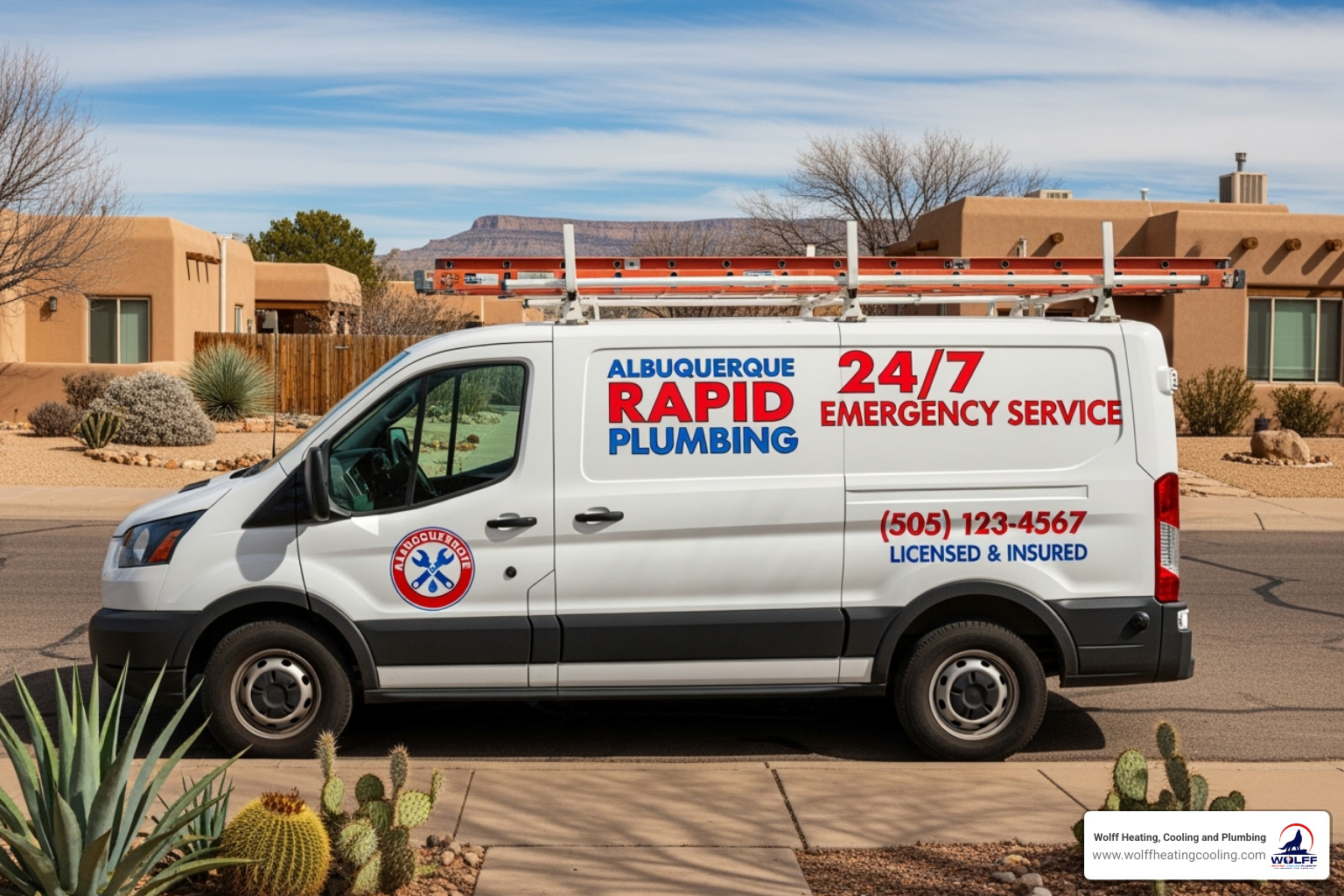 Image of a plumber's van with a 24/7 service logo - emergency plumbing albuquerque nm Image of a plumber's van with a 24/7 service logo - emergency plumbing albuquerque nm