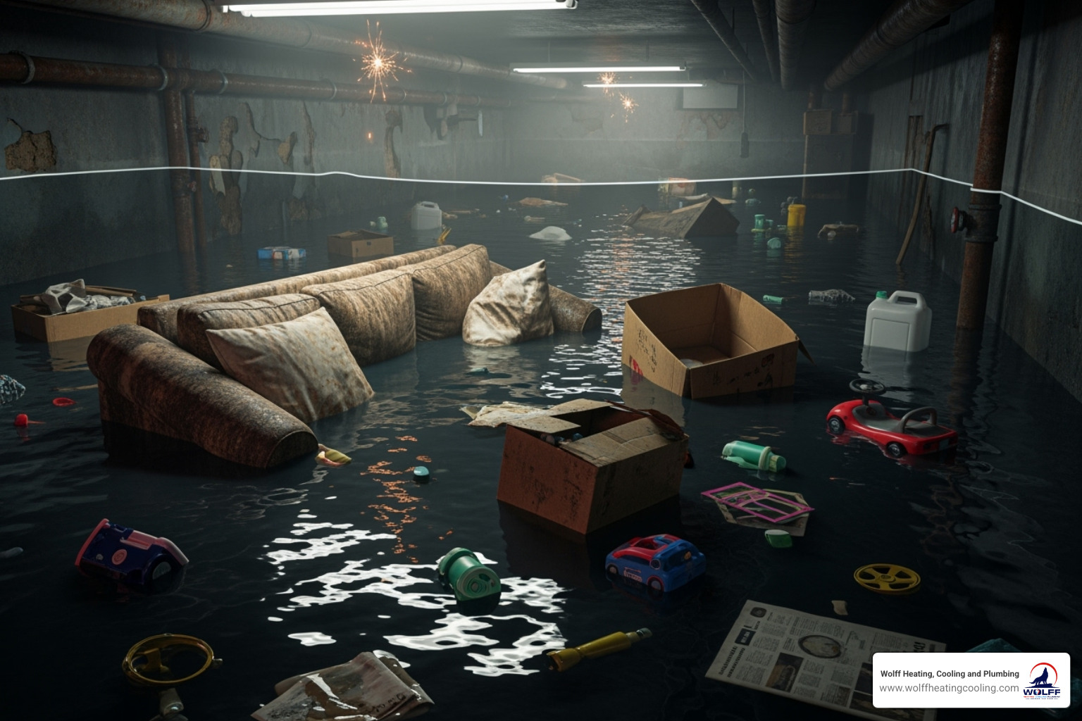 Image of a flooded basement due to a sewer backup - emergency plumbing albuquerque nm Image of a flooded basement due to a sewer backup - emergency plumbing albuquerque nm