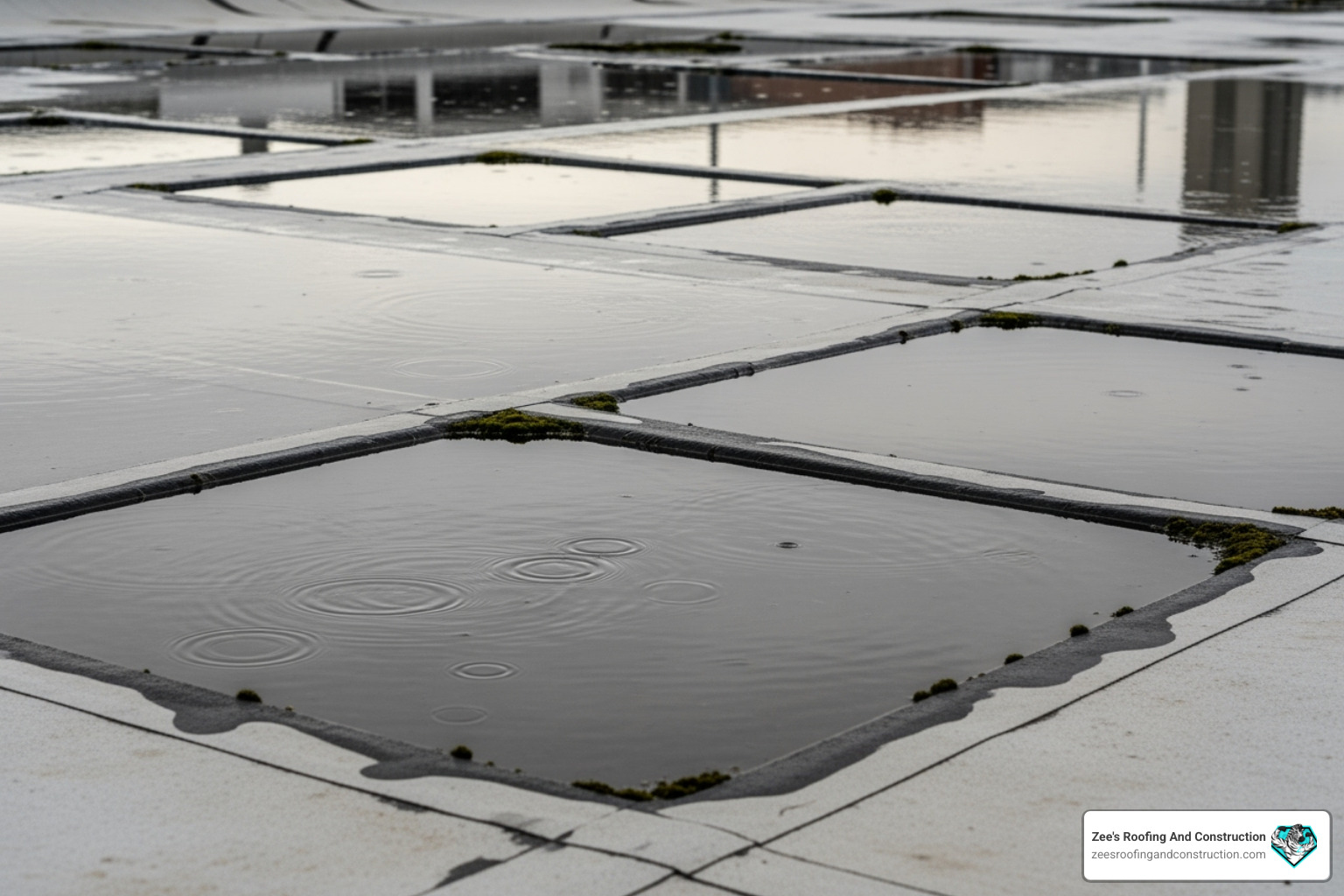 ponding water on a flat commercial roof - commercial roof repair sanford