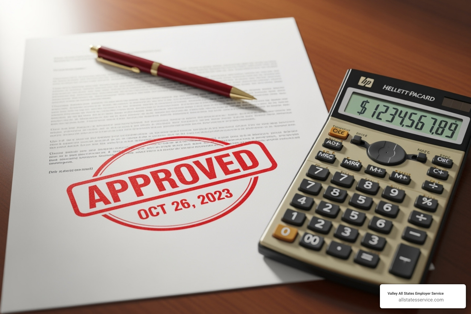 Document with a red "ERROR" stamp next to a calculator showing a large number - I-9 training for employers Document with a red "ERROR" stamp next to a calculator showing a large number - I-9 training for employers