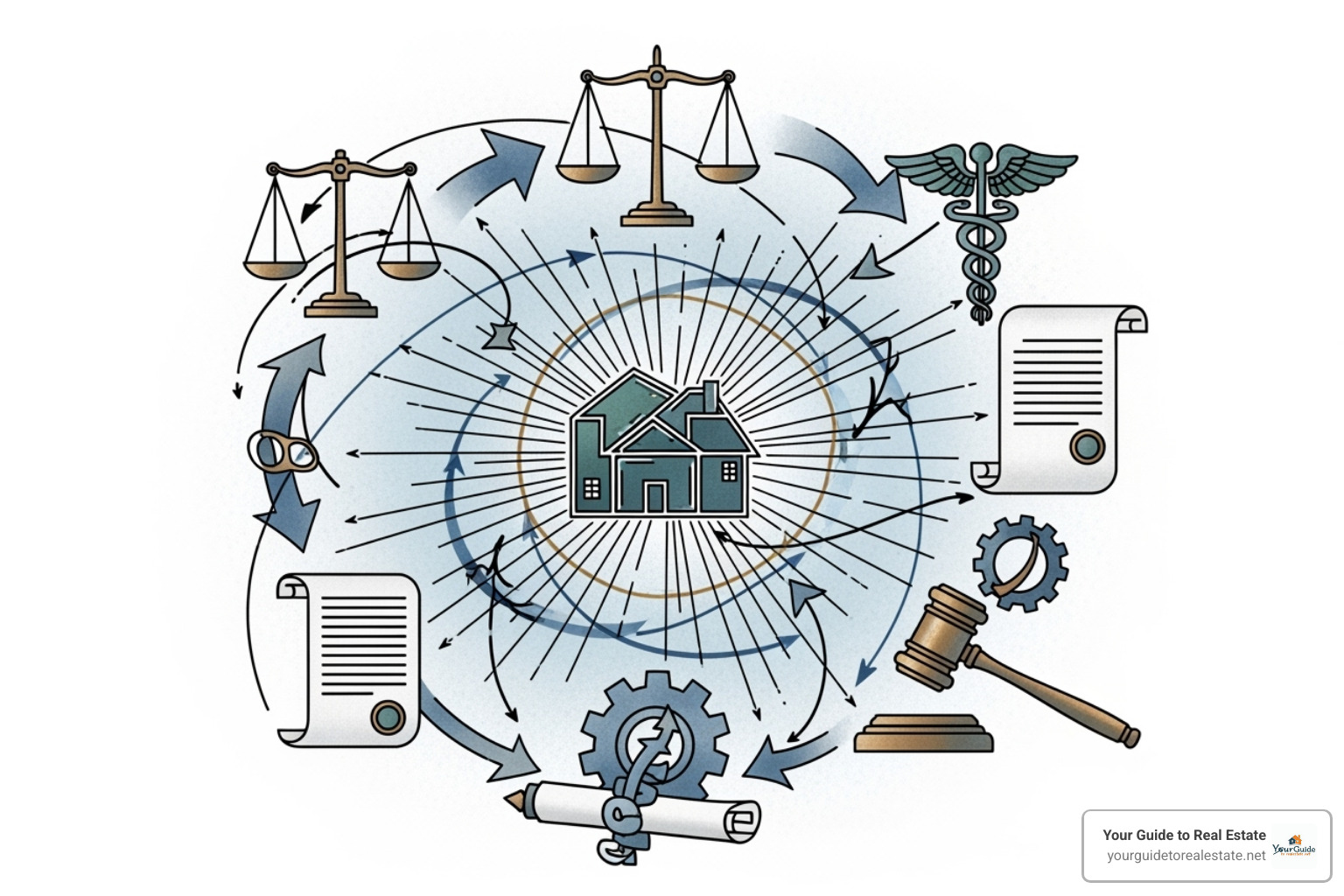 Flowchart showing legal paths leading to involuntary property transfer - escheat and eminent domain are both examples of