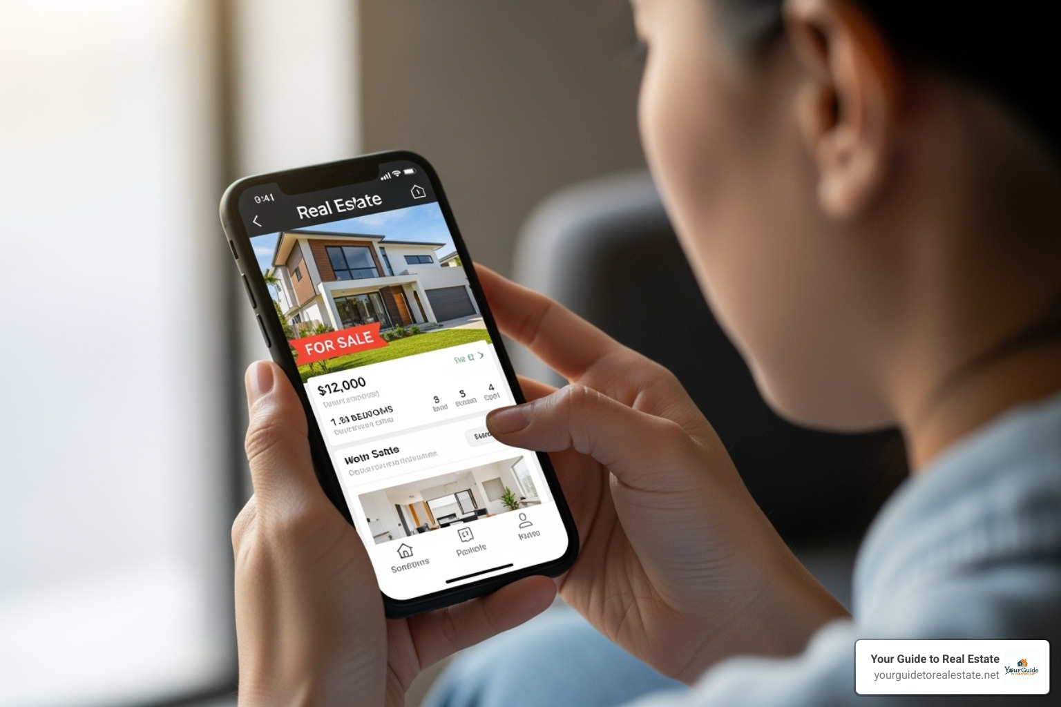 A person using a real estate app on their phone to browse listings - sara realtor
