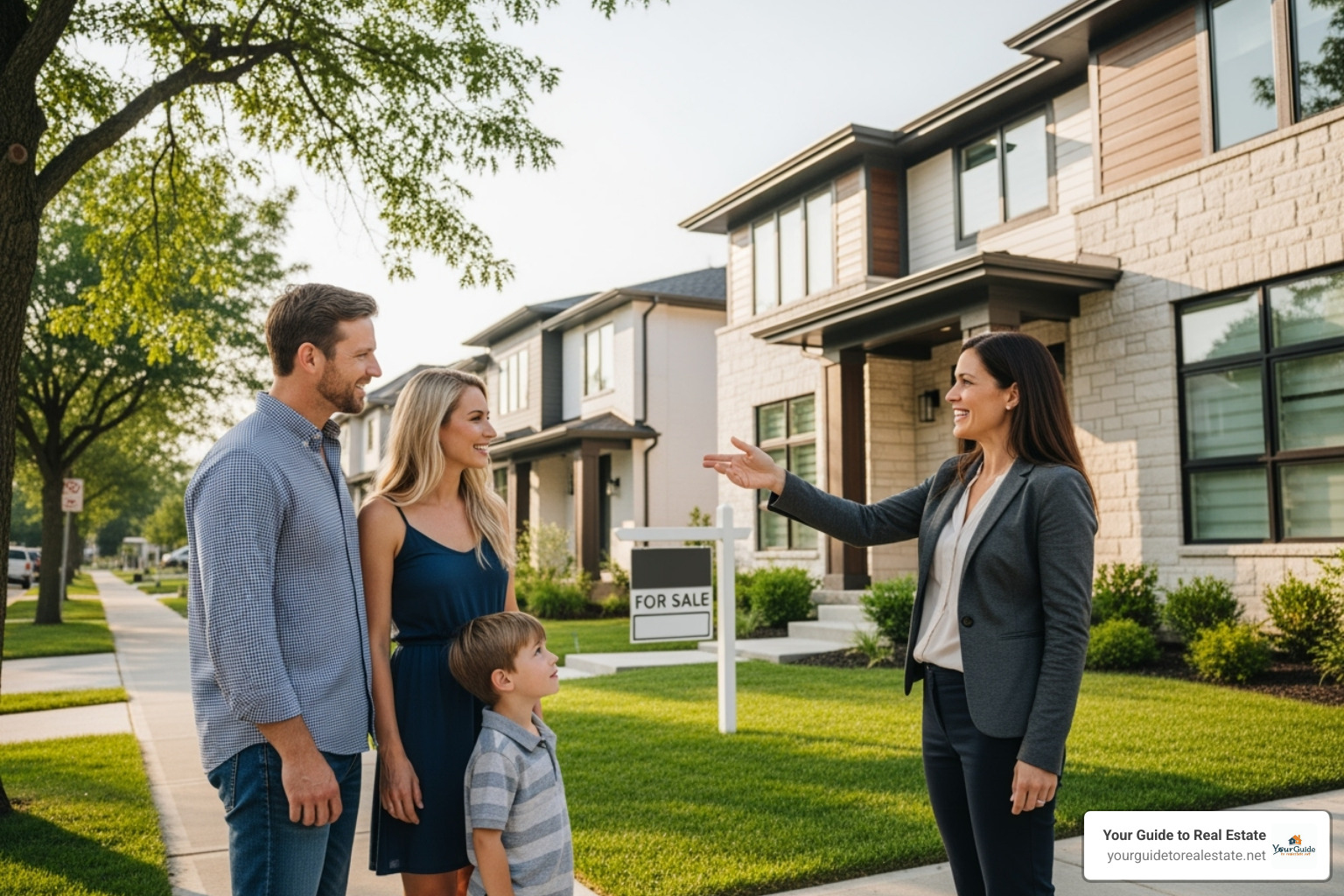Family looking at a house with a real estate agent - housing market correction
