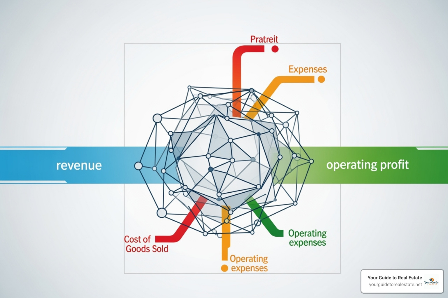 Illustration of the operating income formula with components like revenue, COGS, and operating expenses - operating income vs net income