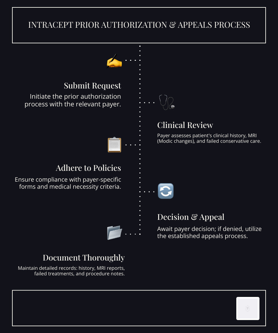 Flowchart of prior authorization and appeals process - intracept cpt code infographic infographic-line-5-steps-dark