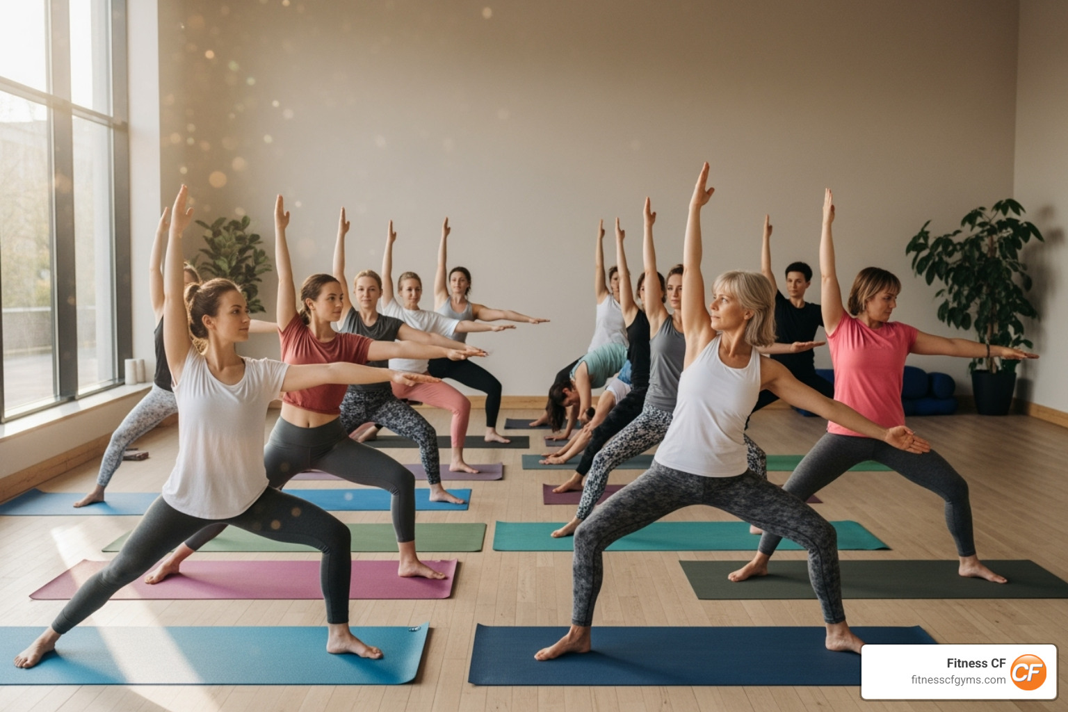 An energetic group yoga class with women of various ages - nearest gym for ladies near me An energetic group yoga class with women of various ages - nearest gym for ladies near me