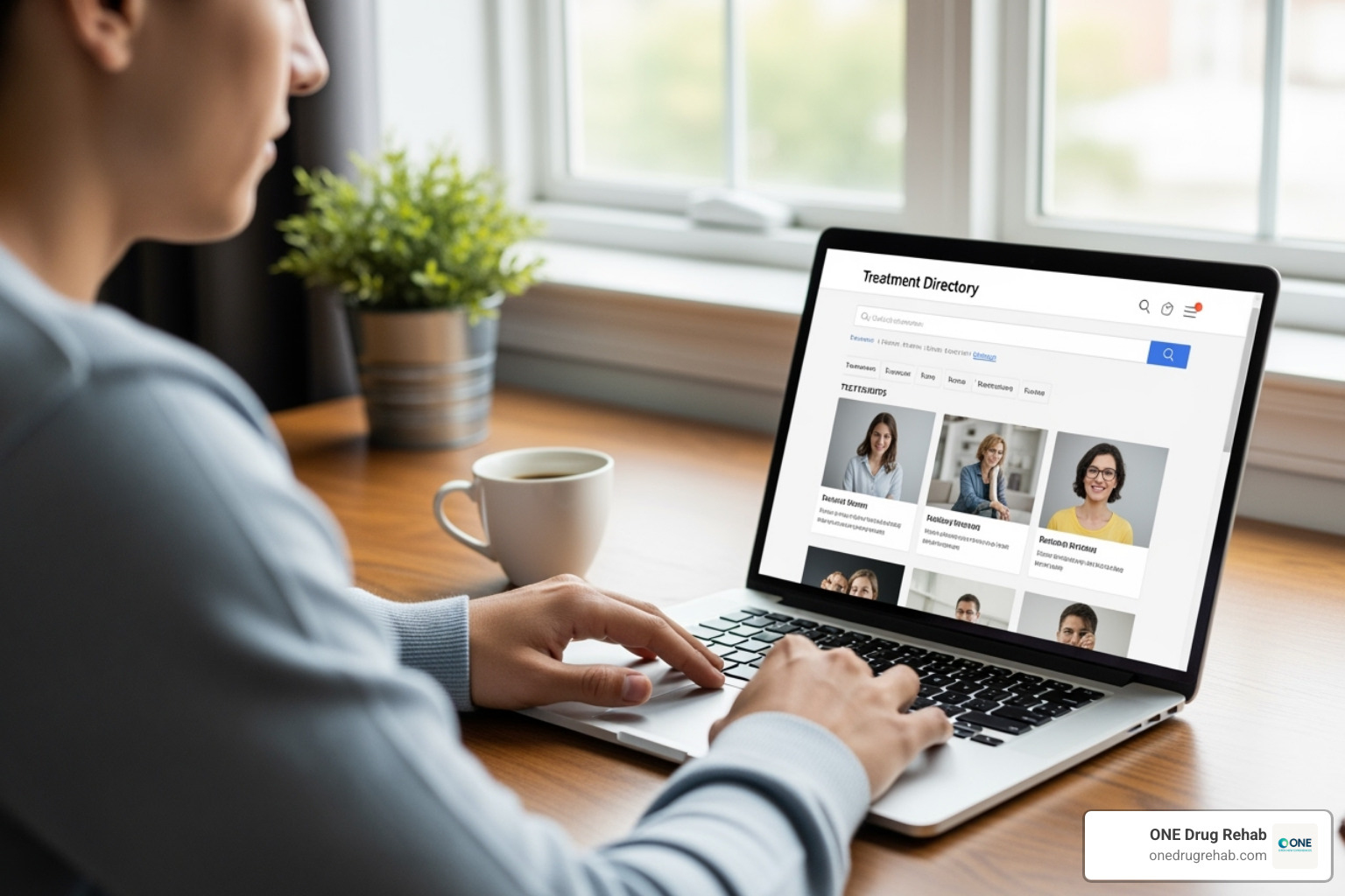 A person using a laptop to browse a treatment directory website - Affordable treatment centers