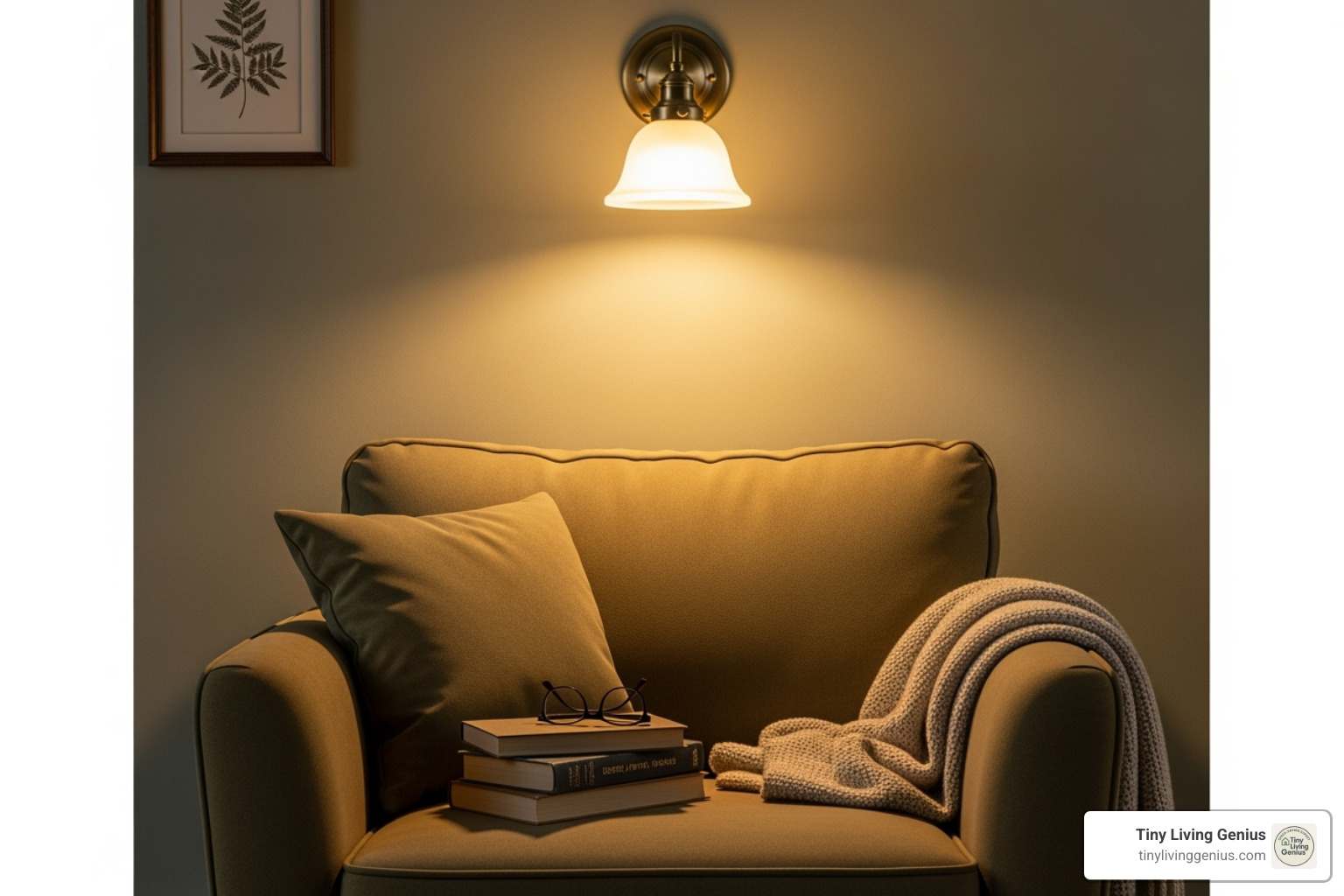 cozy reading nook with a wall sconce instead of a table lamp - vertical space ideas