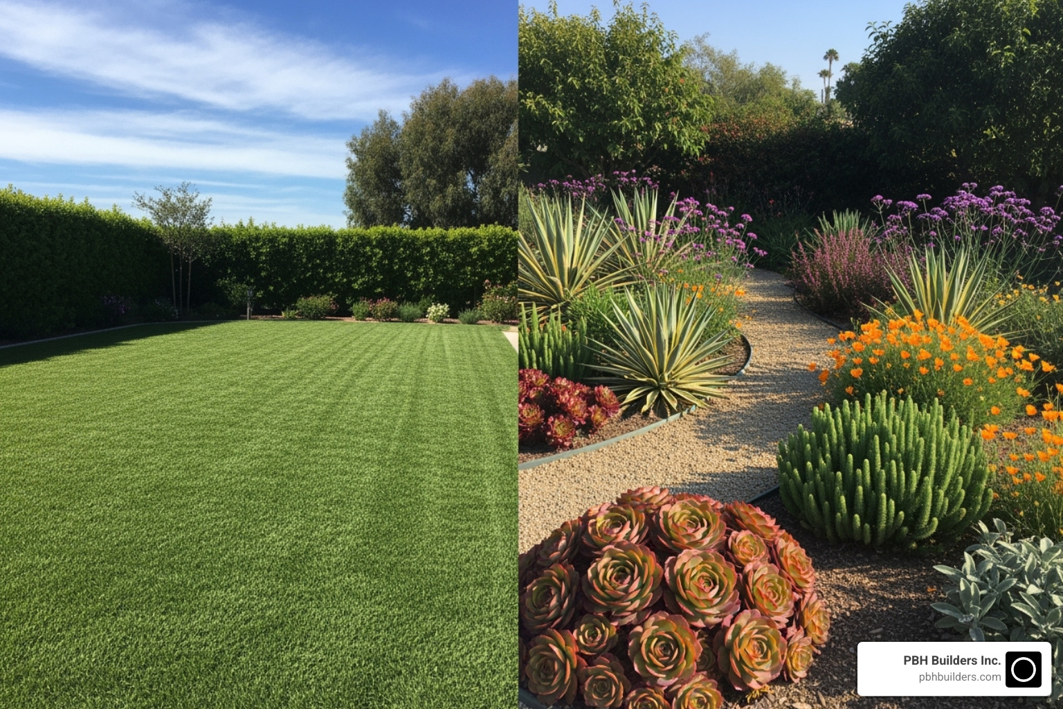 traditional grass lawn next to natural drought-tolerant garden - Drought tolerant landscaping San Diego traditional grass lawn next to natural drought-tolerant garden - Drought tolerant landscaping San Diego