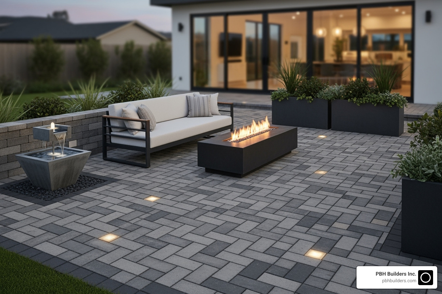 modern patio with permeable pavers and integrated solar lighting - Drought tolerant landscaping San Diego modern patio with permeable pavers and integrated solar lighting - Drought tolerant landscaping San Diego