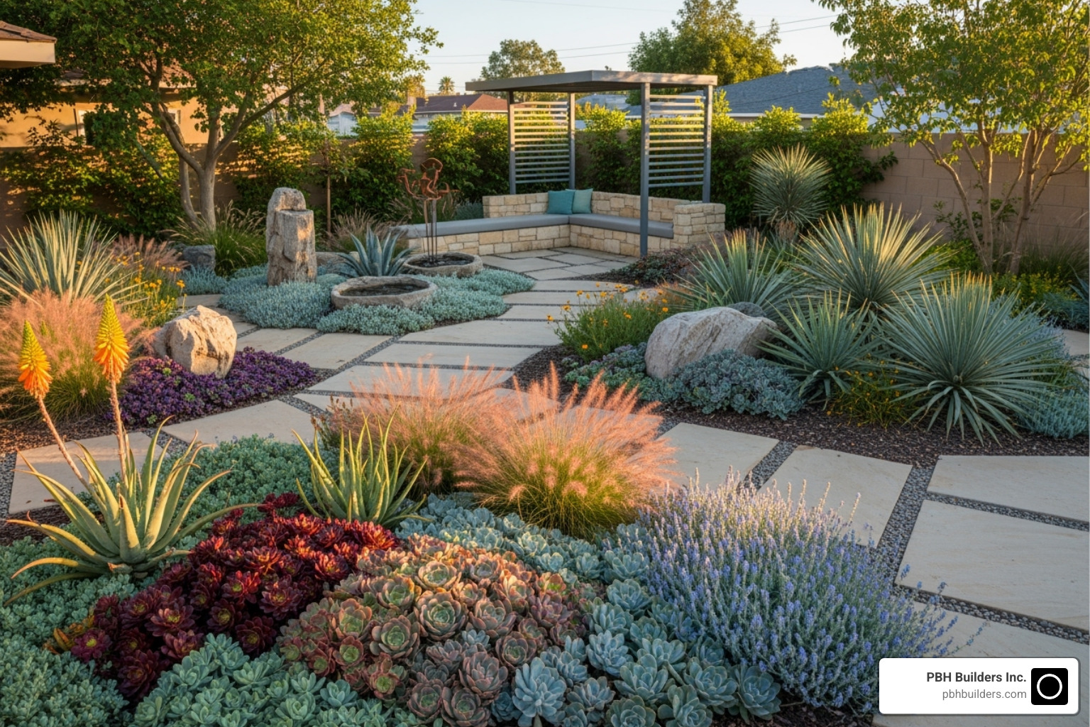 well-planned xeriscape layout with different zones - Drought tolerant landscaping San Diego well-planned xeriscape layout with different zones - Drought tolerant landscaping San Diego