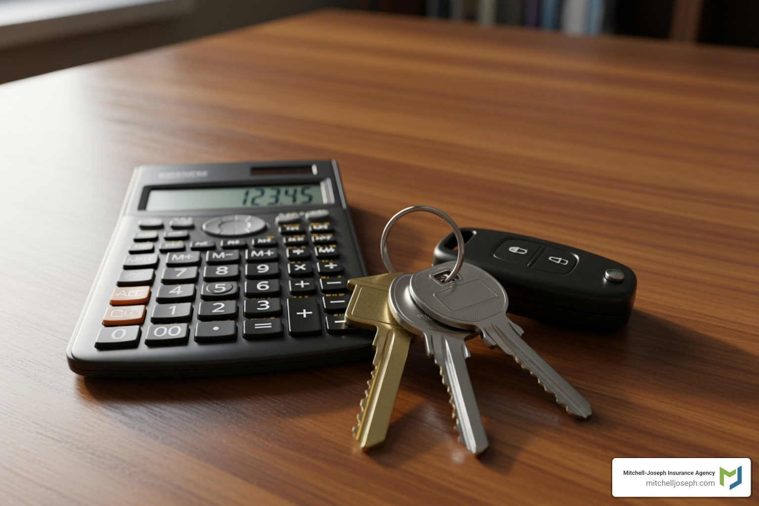 calculator and house keys on a desk - residential let property insurance