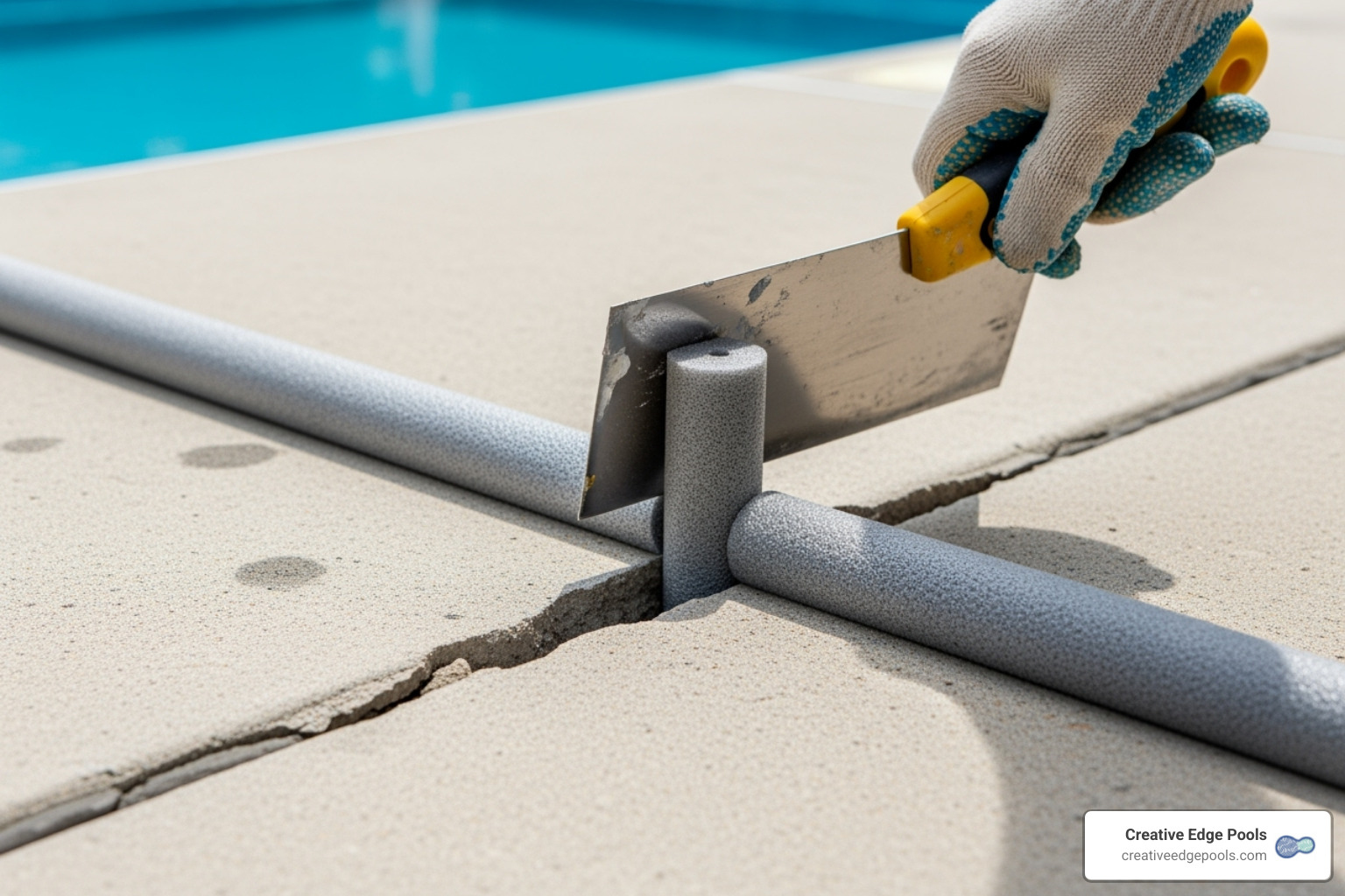 A backer rod being pushed into a wide concrete crack, demonstrating proper technique. - fix cracked concrete patio A backer rod being pushed into a wide concrete crack, demonstrating proper technique. - fix cracked concrete patio