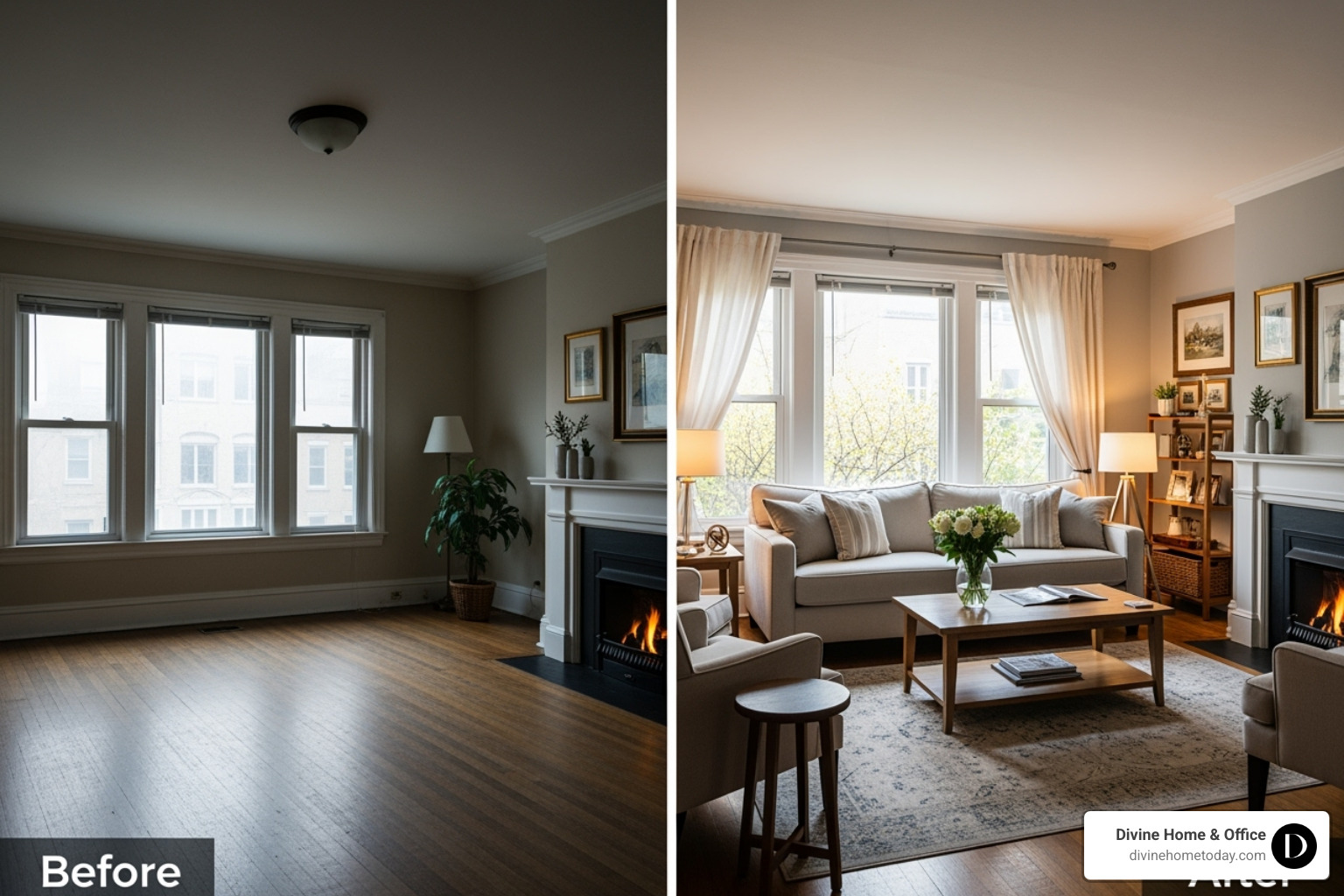 before-and-after staging change of a vacant room - open house staging before-and-after staging change of a vacant room - open house staging
