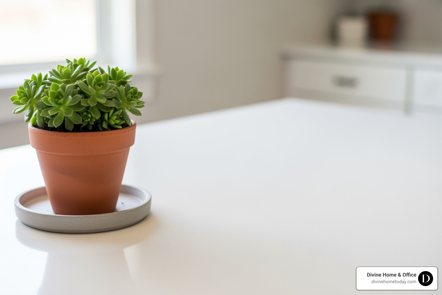 minimalist, clean countertop with a small plant - open house staging minimalist, clean countertop with a small plant - open house staging