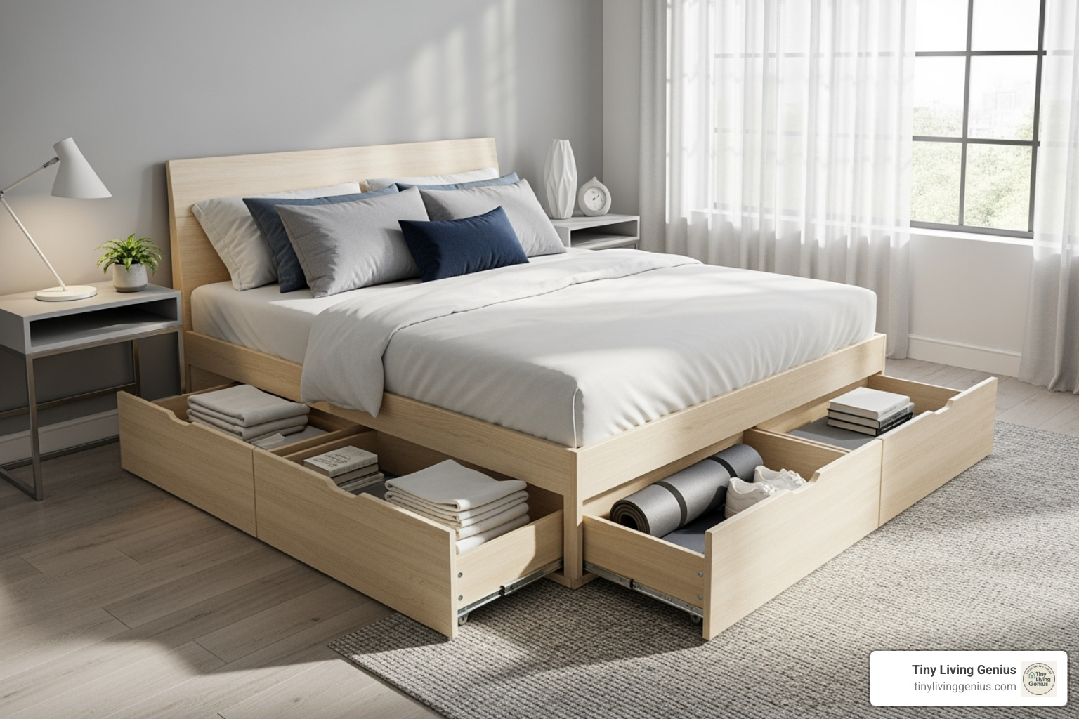 bed with drawers pulled out - storage beds for small spaces
