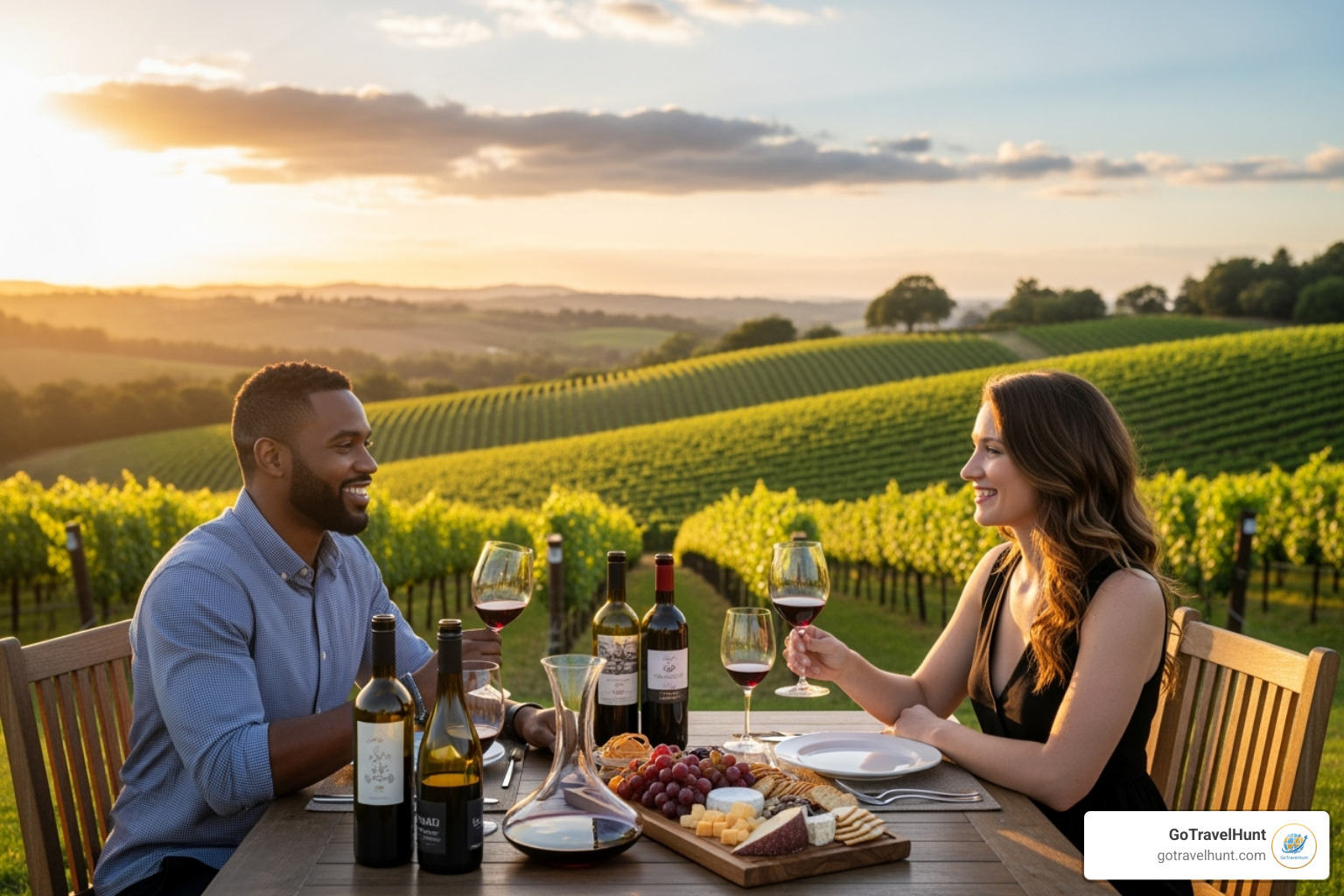 a couple enjoying a wine tasting at a picturesque vineyard - weekend vacations near me a couple enjoying a wine tasting at a picturesque vineyard - weekend vacations near me