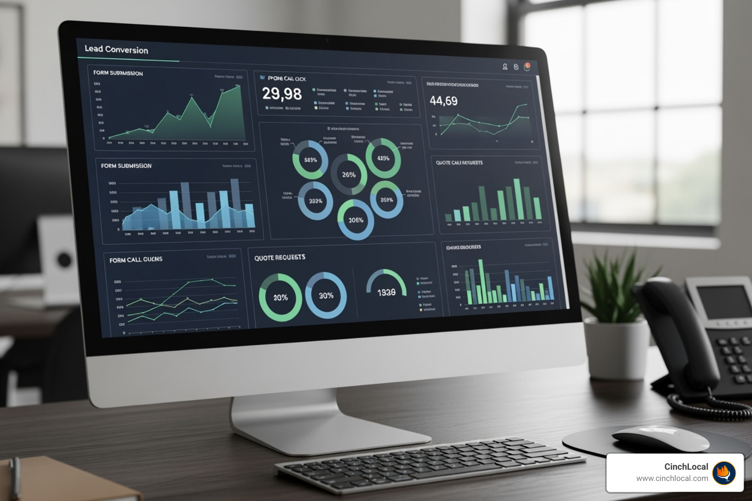 A Google Analytics dashboard showing lead conversion data, including form submissions, phone call clicks, and quote requests, providing insights into SEO campaign performance - search engine marketing for contractors