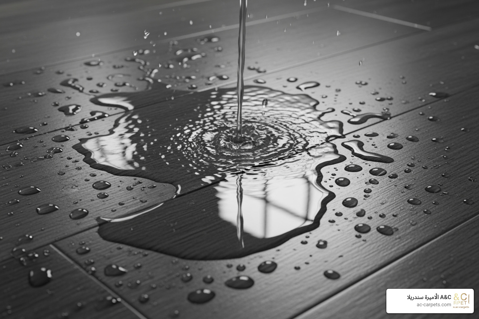 water being spilled on a vinyl floor without causing damage - vinyl flooring egypt